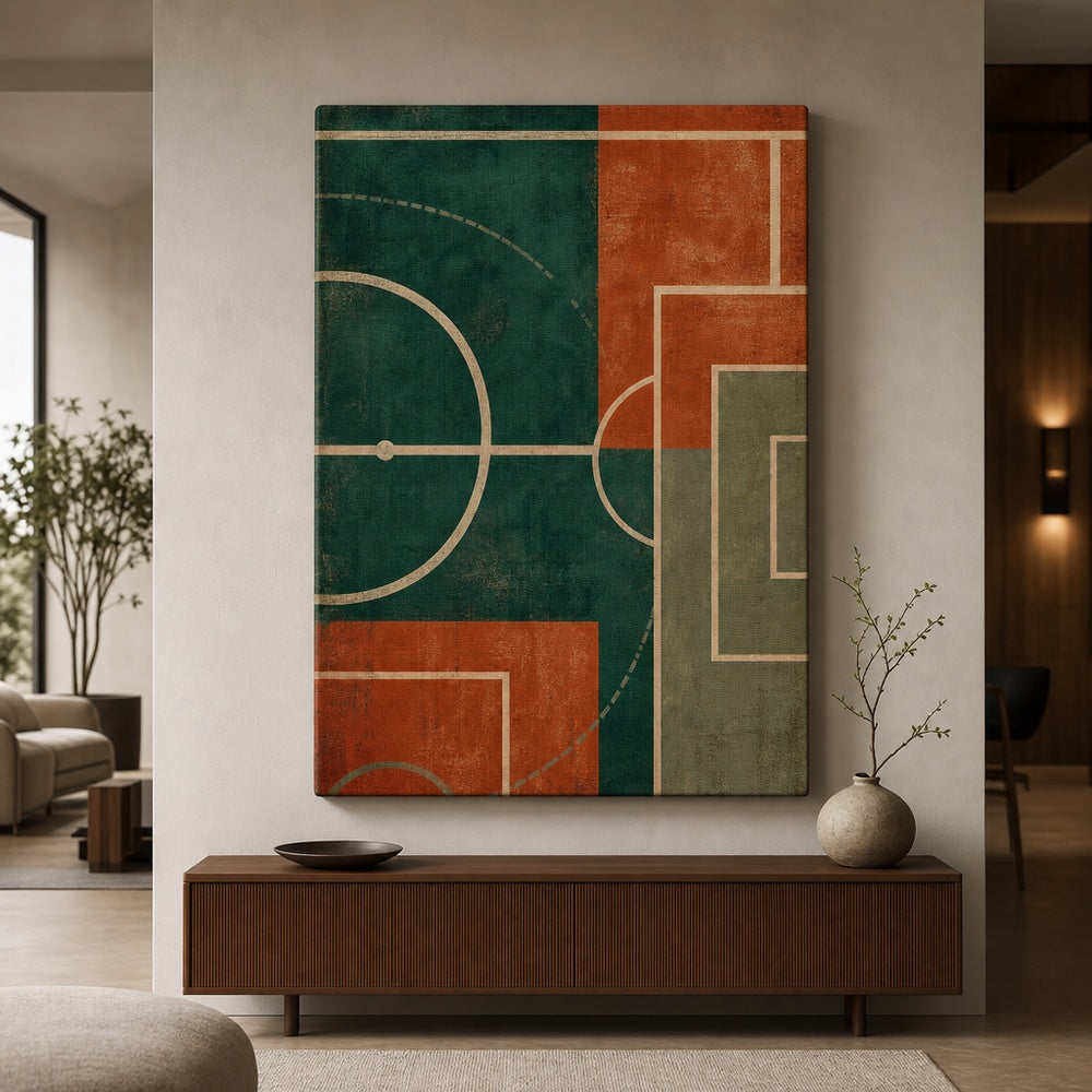 Teal Clay Pitch Geometry Canvas Wall Art 30×40 inch wrapped canvas wall mockup