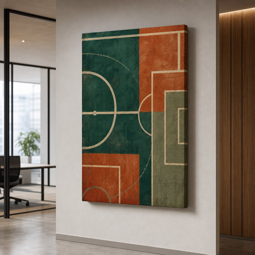Teal Clay Pitch Geometry Canvas Wall Art alternate room wall mockup