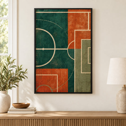 Teal Clay Pitch Geometry Modern Canvas Painting Wall Decor | black_independent_close