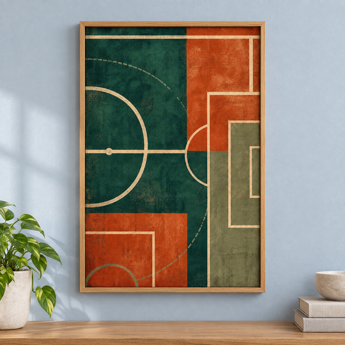 Teal Clay Pitch Geometry Modern Canvas Painting Wall Decor | brown_independent_close