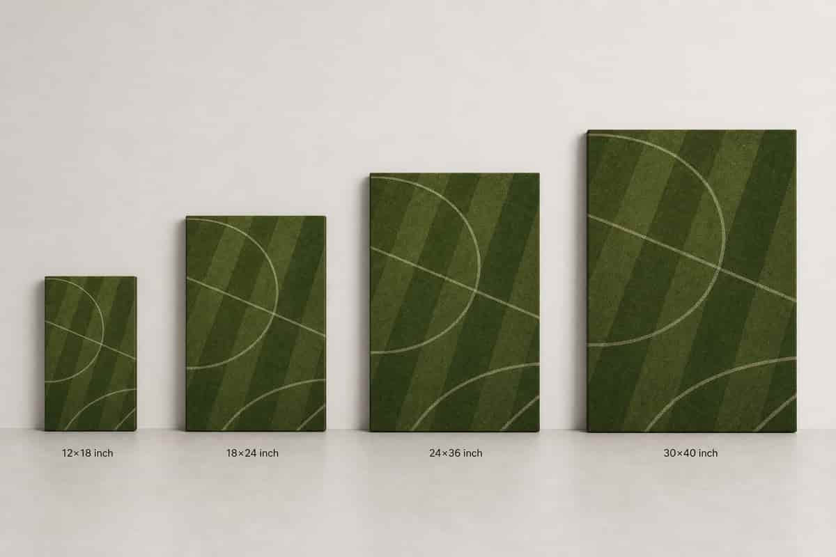 Deep Olive Pitch Geometry Canvas Wall Art canvas size comparison