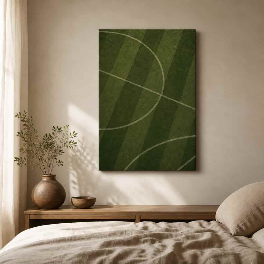 Deep Olive Pitch Geometry Canvas Wall Art alternate room wall mockup