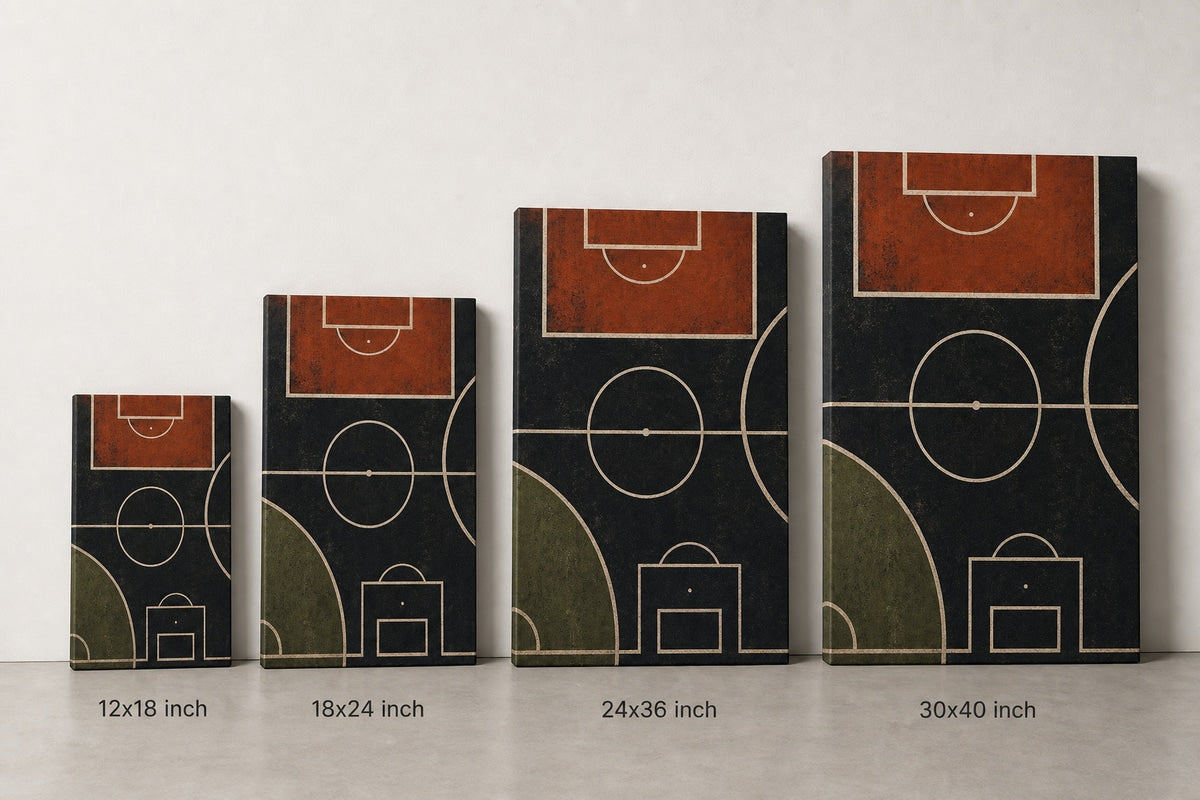 Clay Black Pitch Geometry Canvas Wall Art canvas size comparison