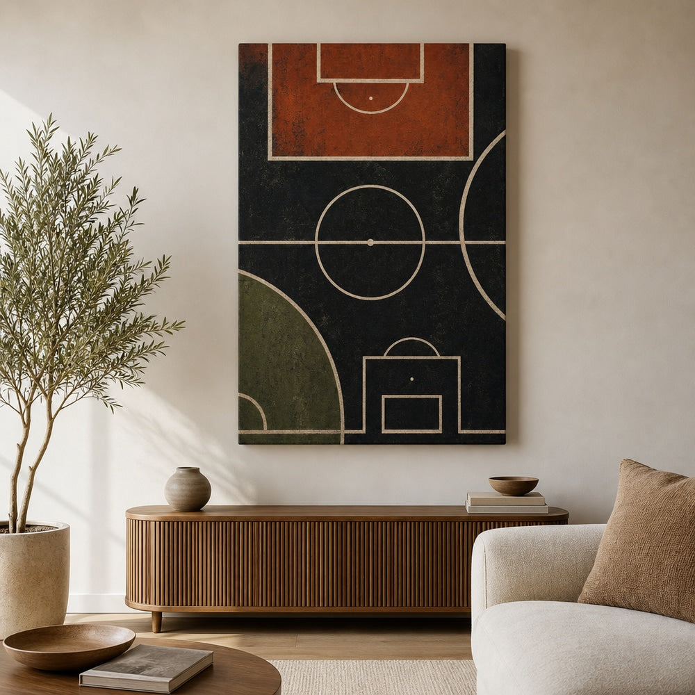 Clay Black Pitch Geometry Canvas Wall Art 24×36 inch wrapped canvas wall mockup