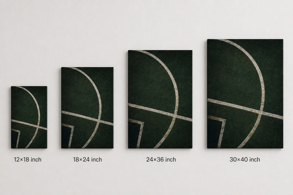 Forest Green Pitch Geometry Canvas Wall Art canvas size comparison