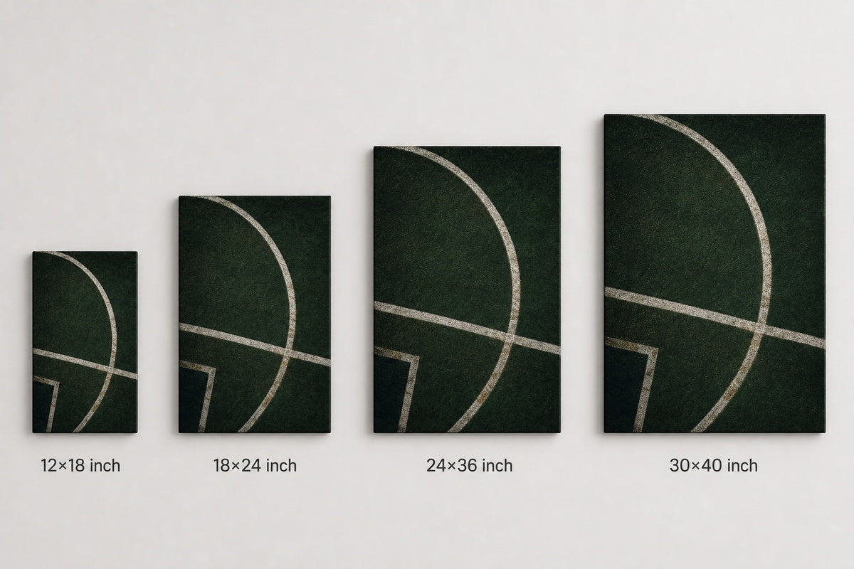 Forest Green Pitch Geometry Canvas Wall Art canvas size comparison