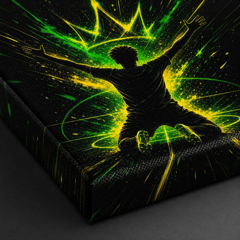 Neon Crown Rising Star Soccer Silhouette Canvas Wall Art canvas texture detail