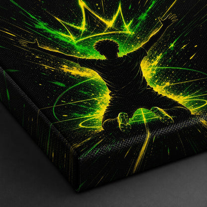 Neon Crown Rising Star Soccer Silhouette Canvas Wall Art canvas texture detail