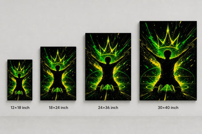 Neon Crown Rising Star Soccer Silhouette Canvas Wall Art canvas size comparison