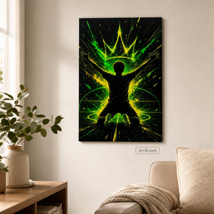 Neon Crown Rising Star Soccer Silhouette Canvas Wall Art 12×18 inch thin wrapped canvas wall mockup