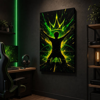 Neon Crown Rising Star Soccer Silhouette Canvas Wall Art alternate room wall mockup