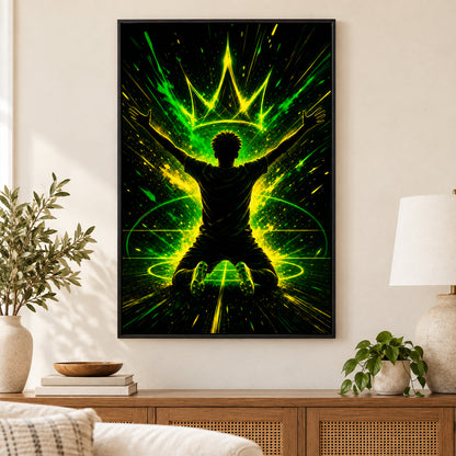 Neon Crown Rising Star Soccer Silhouette Canvas Wall Art | black_independent_close