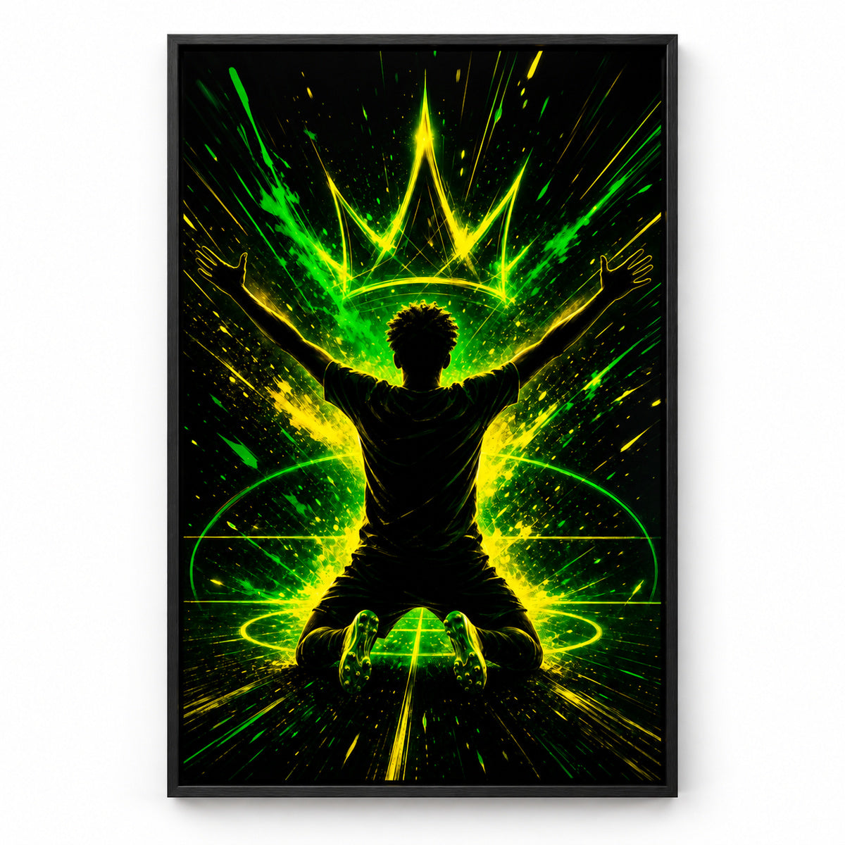 Neon Crown Rising Star Soccer Silhouette Canvas Wall Art | black_sku