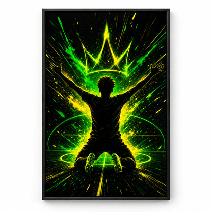 Neon Crown Rising Star Soccer Silhouette Canvas Wall Art | black_sku