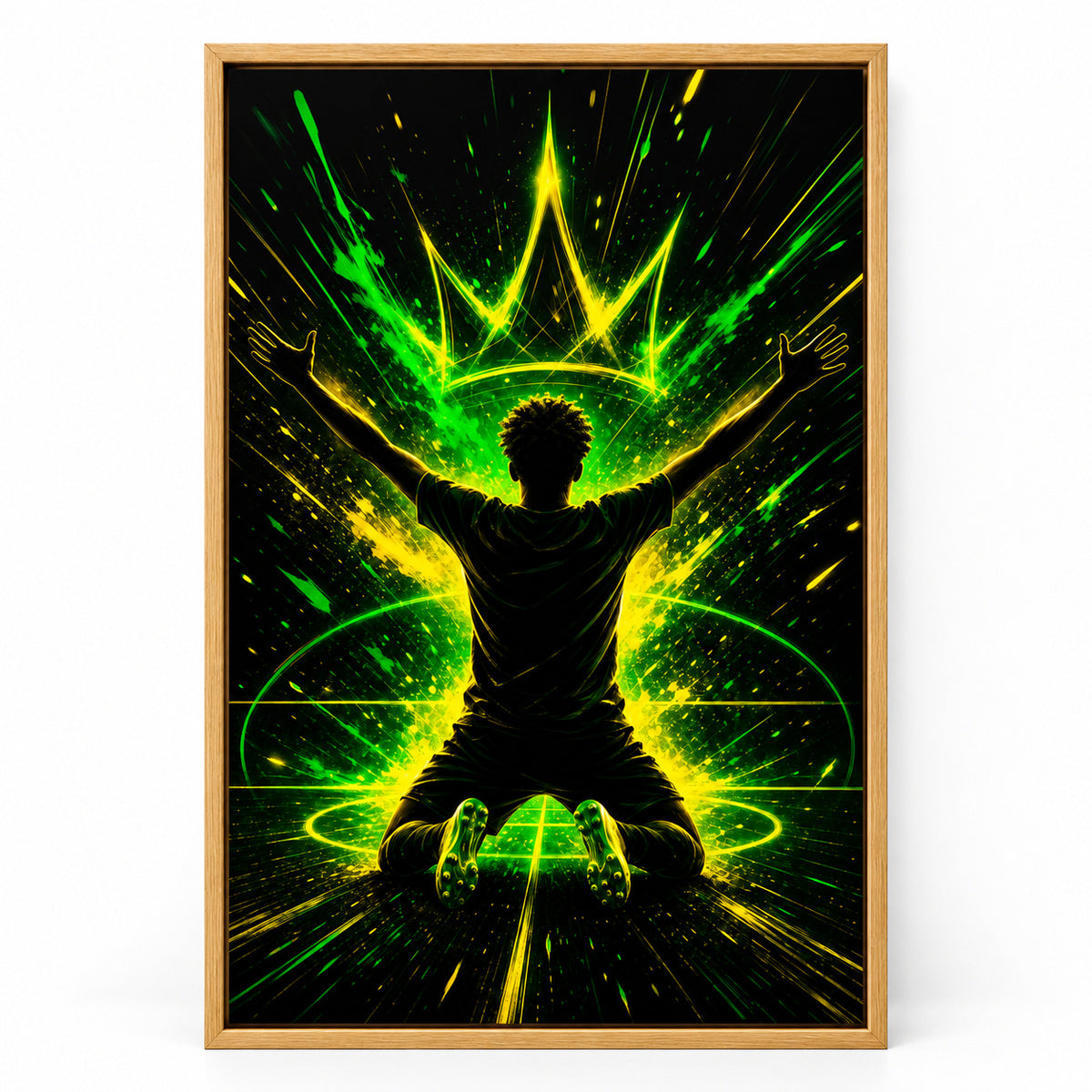 Neon Crown Rising Star Soccer Silhouette Canvas Wall Art | brown_sku