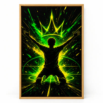 Neon Crown Rising Star Soccer Silhouette Canvas Wall Art | brown_sku