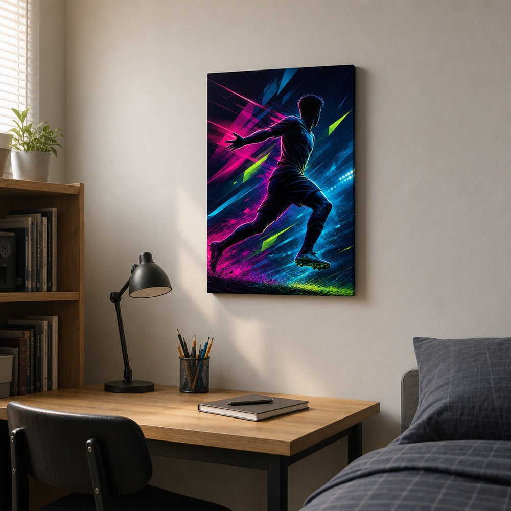 Side Sprint Rising Star Soccer Silhouette Canvas Wall Art 12×18 inch thin wrapped canvas wall mockup