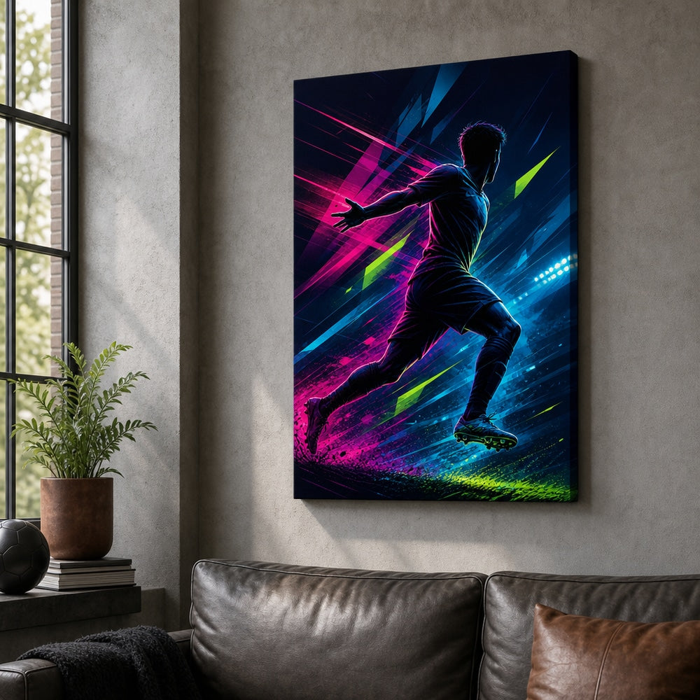 Side Sprint Rising Star Soccer Silhouette Canvas Wall Art 24×36 inch wrapped canvas wall mockup