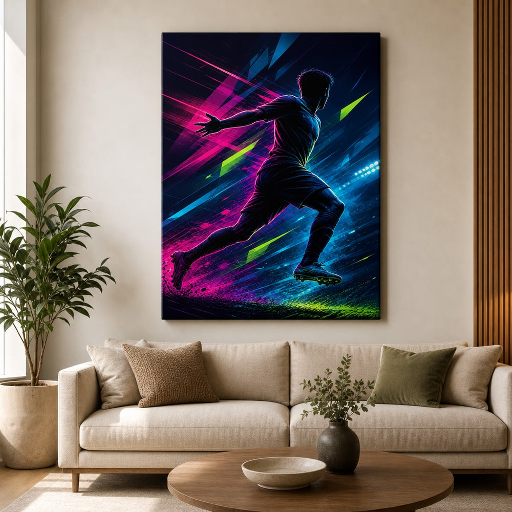 Side Sprint Rising Star Soccer Silhouette Canvas Wall Art 30×40 inch wrapped canvas wall mockup