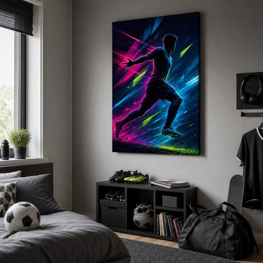Side Sprint Rising Star Soccer Silhouette Canvas Wall Art modern wall mockup