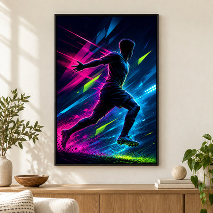 Side Sprint Rising Star Soccer Silhouette Canvas Wall Art | black_independent_close