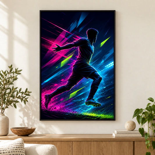 Side Sprint Rising Star Soccer Silhouette Canvas Wall Art | black_independent_close