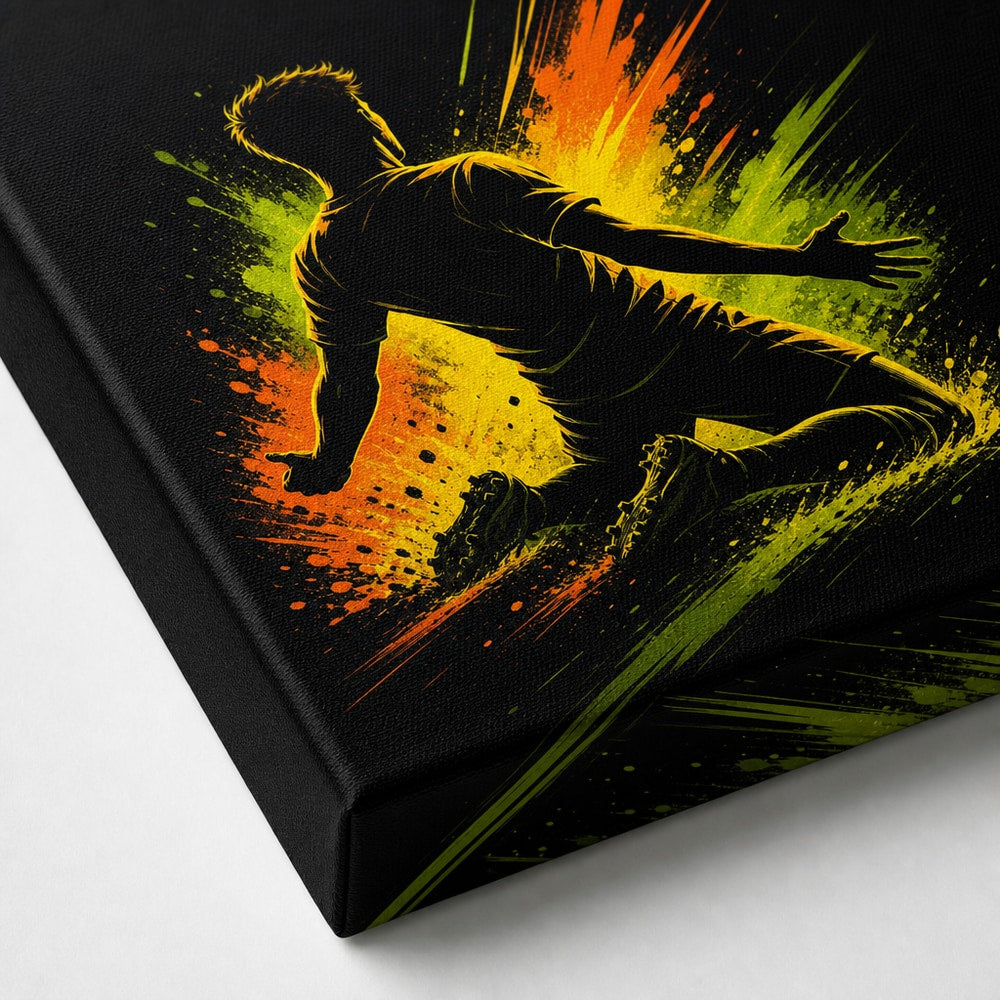 Knee Slide Rising Star Soccer Silhouette Canvas Wall Art canvas texture detail
