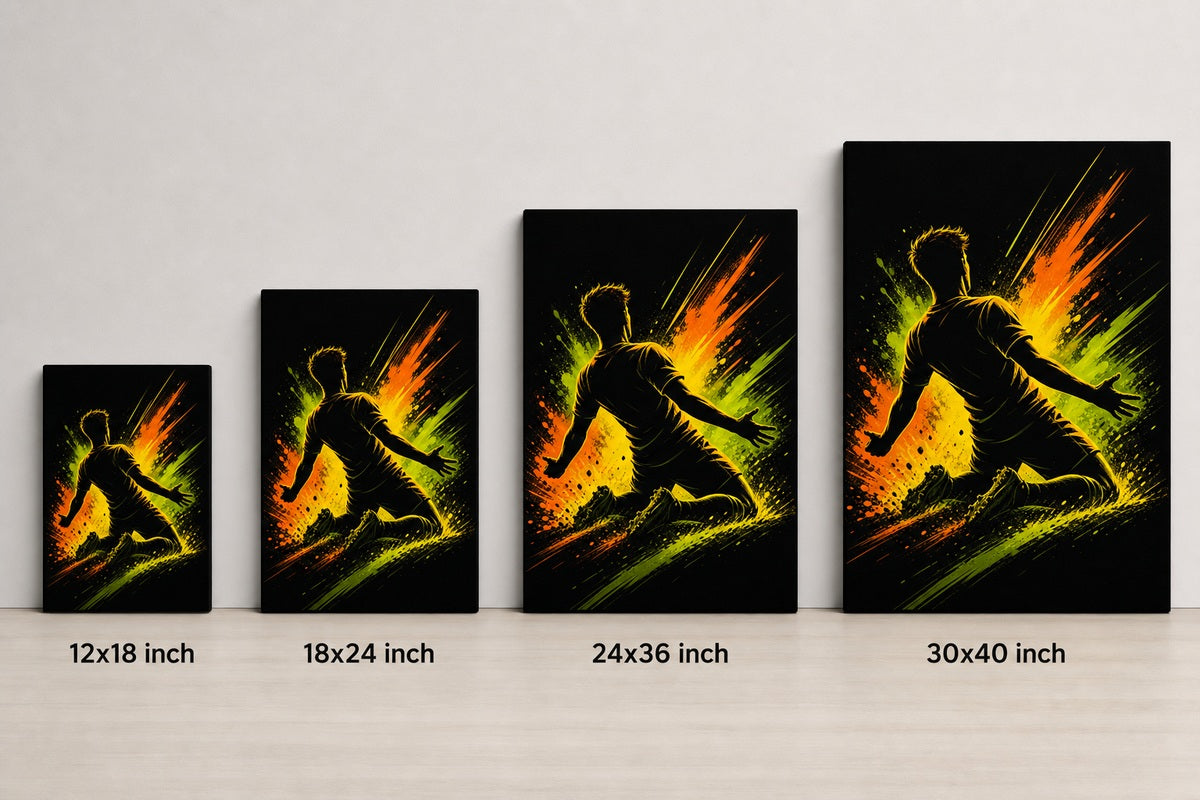 Knee Slide Rising Star Soccer Silhouette Canvas Wall Art canvas size comparison