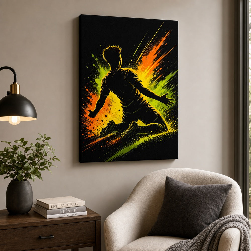 Knee Slide Rising Star Soccer Silhouette Canvas Wall Art 18×24 inch wrapped canvas wall mockup