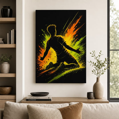 Knee Slide Rising Star Soccer Silhouette Canvas Wall Art modern wall mockup