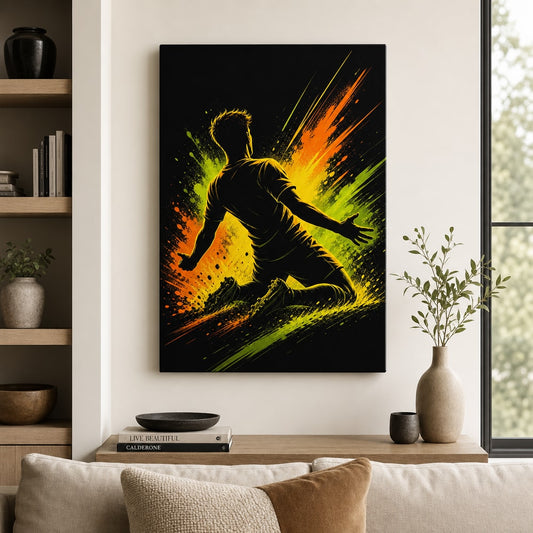 Knee Slide Rising Star Soccer Silhouette Canvas Wall Art modern wall mockup