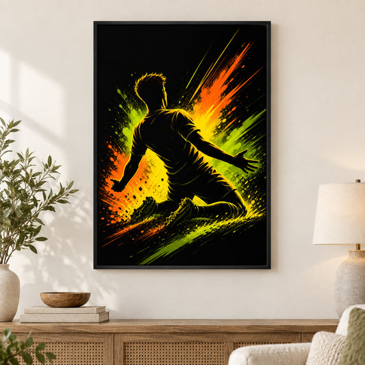 Knee Slide Rising Star Soccer Silhouette Canvas Wall Art | black_independent_close