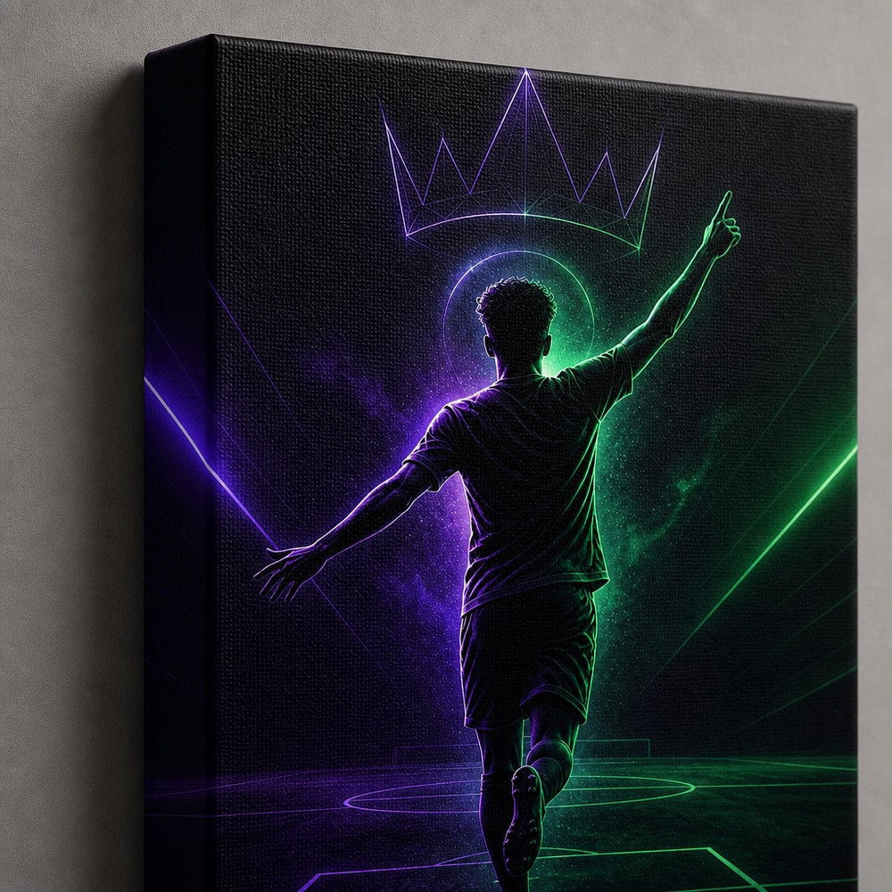 Pointing Up Rising Star Soccer Silhouette Canvas Wall Art canvas texture detail