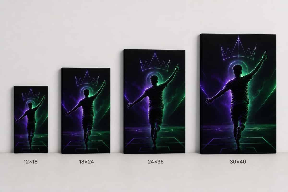 Pointing Up Rising Star Soccer Silhouette Canvas Wall Art canvas size comparison