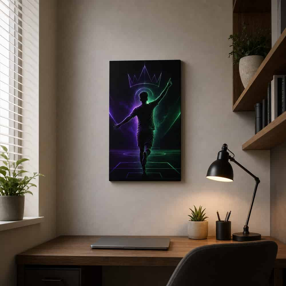 Pointing Up Rising Star Soccer Silhouette Canvas Wall Art 12×18 inch thin wrapped canvas wall mockup