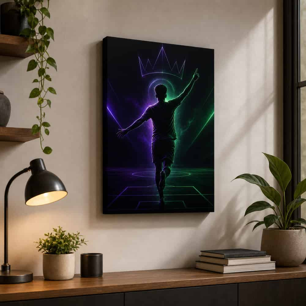 Pointing Up Rising Star Soccer Silhouette Canvas Wall Art 18×24 inch wrapped canvas wall mockup