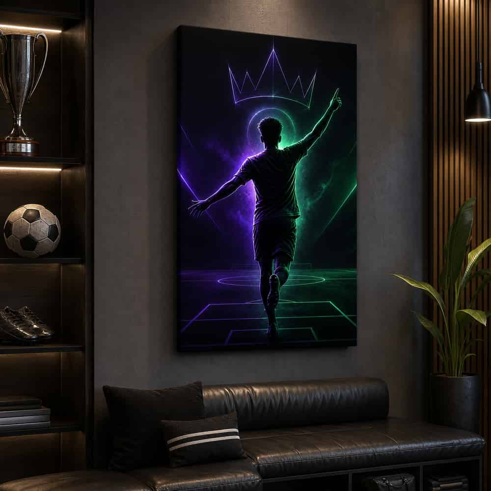 Pointing Up Rising Star Soccer Silhouette Canvas Wall Art 24×36 inch wrapped canvas wall mockup