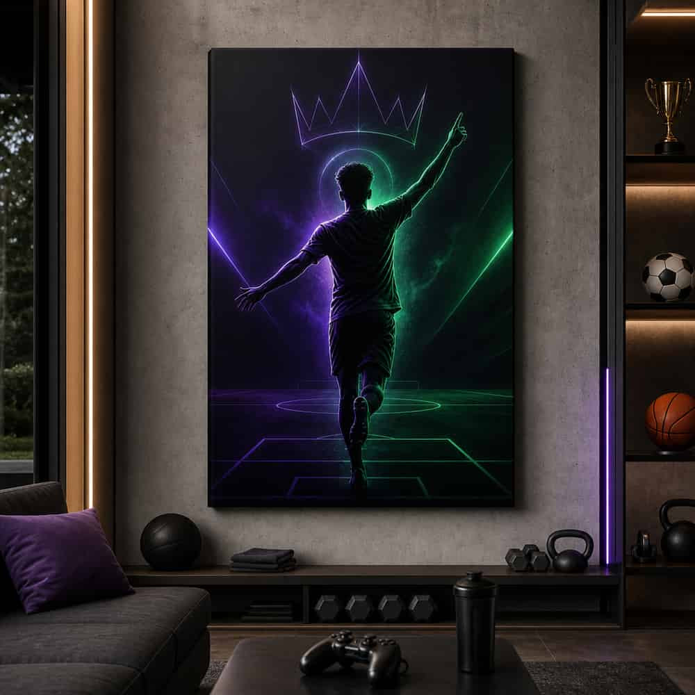 Pointing Up Rising Star Soccer Silhouette Canvas Wall Art 30×40 inch wrapped canvas wall mockup