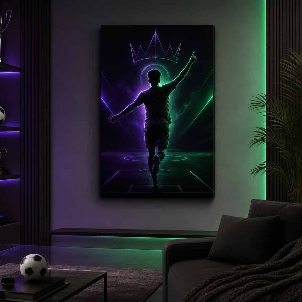 Pointing Up Rising Star Soccer Silhouette Canvas Wall Art alternate room wall mockup