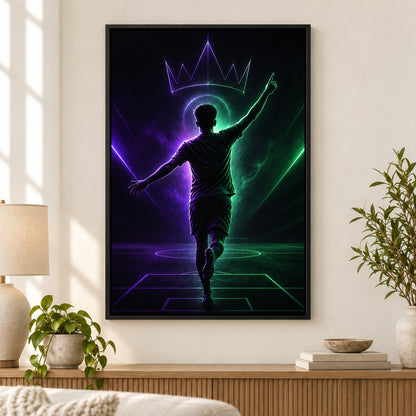 Pointing Up Rising Star Soccer Silhouette Canvas Wall Art | black_independent_close