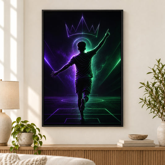 Pointing Up Rising Star Soccer Silhouette Canvas Wall Art | black_independent_close