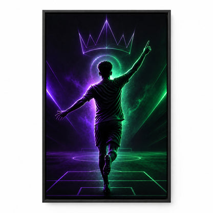 Pointing Up Rising Star Soccer Silhouette Canvas Wall Art | black_sku