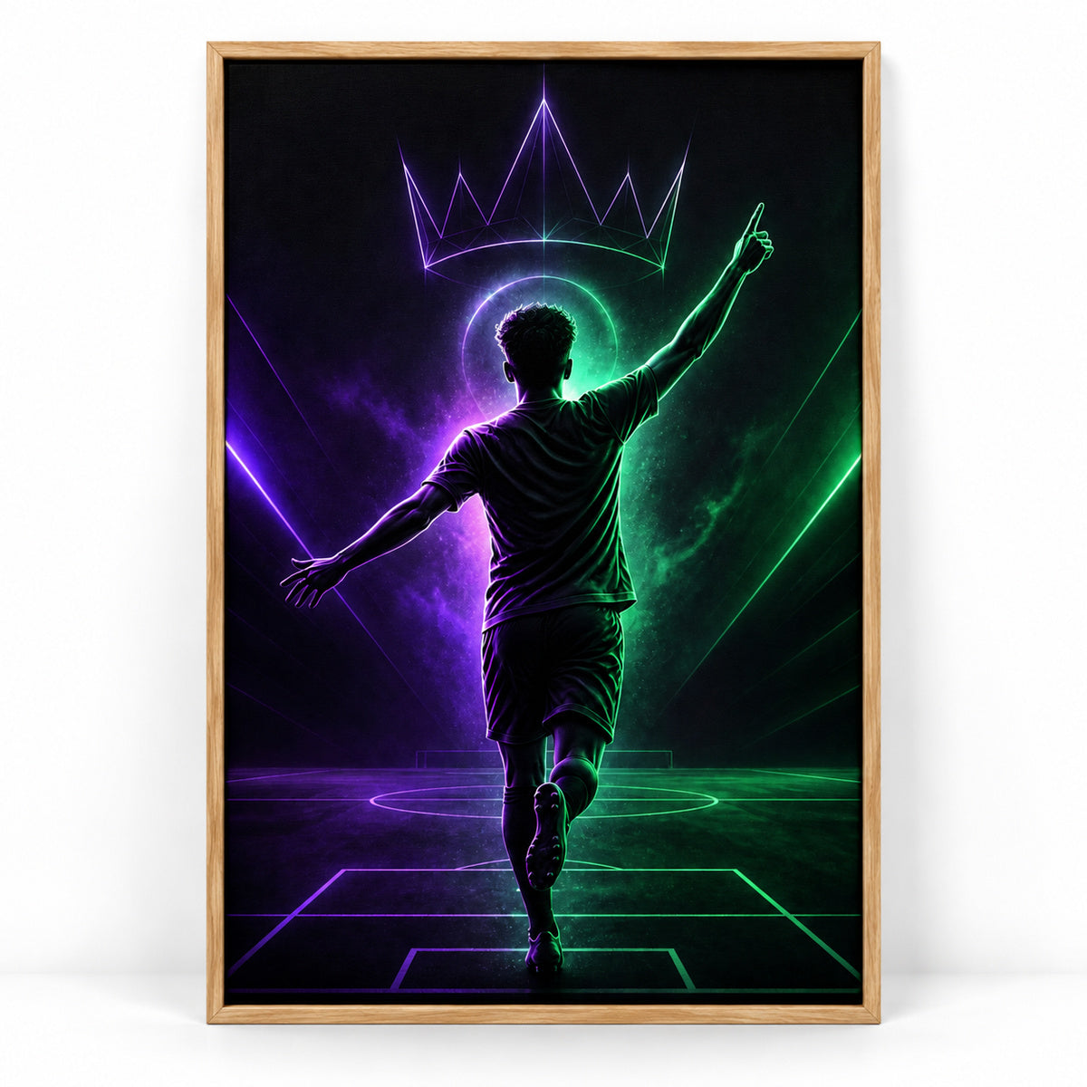 Pointing Up Rising Star Soccer Silhouette Canvas Wall Art | brown_sku