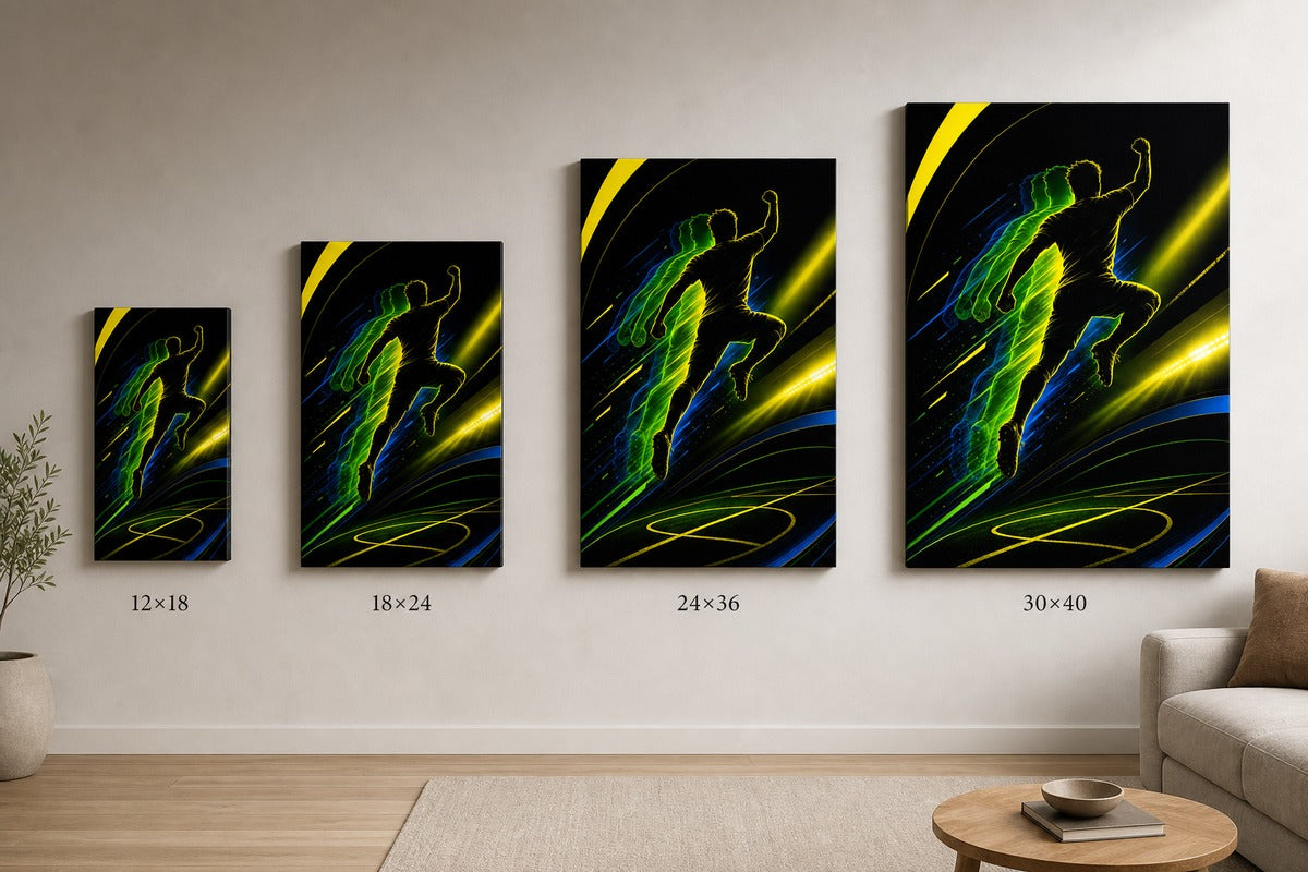 Leap Shadow Rising Star Soccer Silhouette Canvas Wall Art canvas size comparison