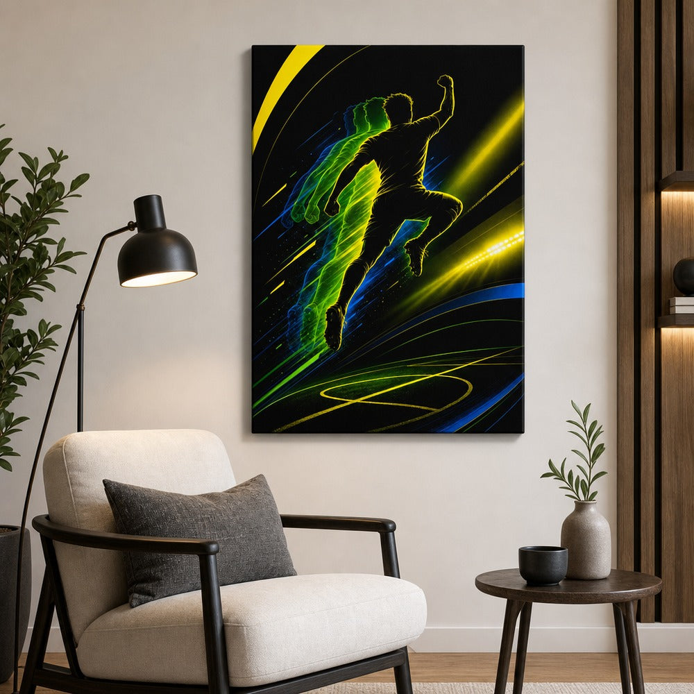 Leap Shadow Rising Star Soccer Silhouette Canvas Wall Art 18×24 inch wrapped canvas wall mockup