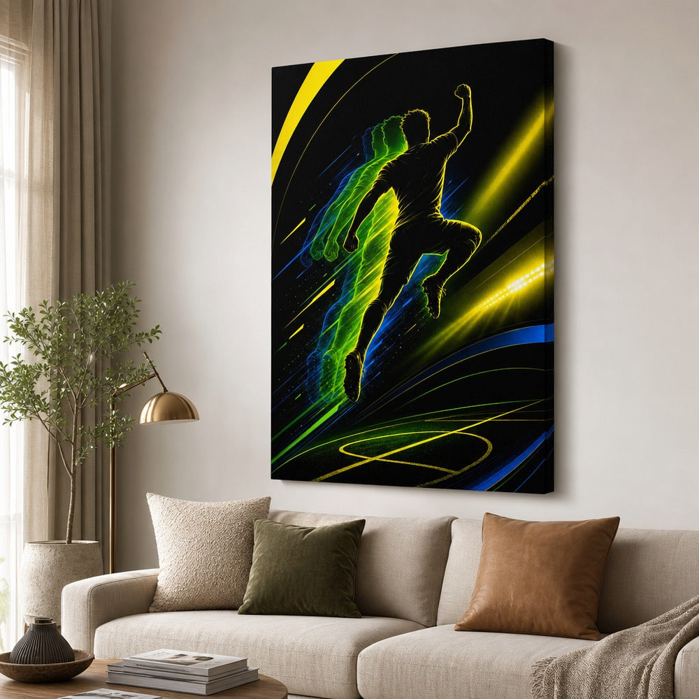 Leap Shadow Rising Star Soccer Silhouette Canvas Wall Art 24×36 inch wrapped canvas wall mockup