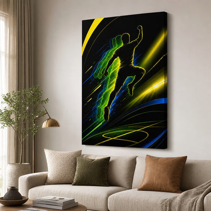 Leap Shadow Rising Star Soccer Silhouette Canvas Wall Art 24×36 inch wrapped canvas wall mockup