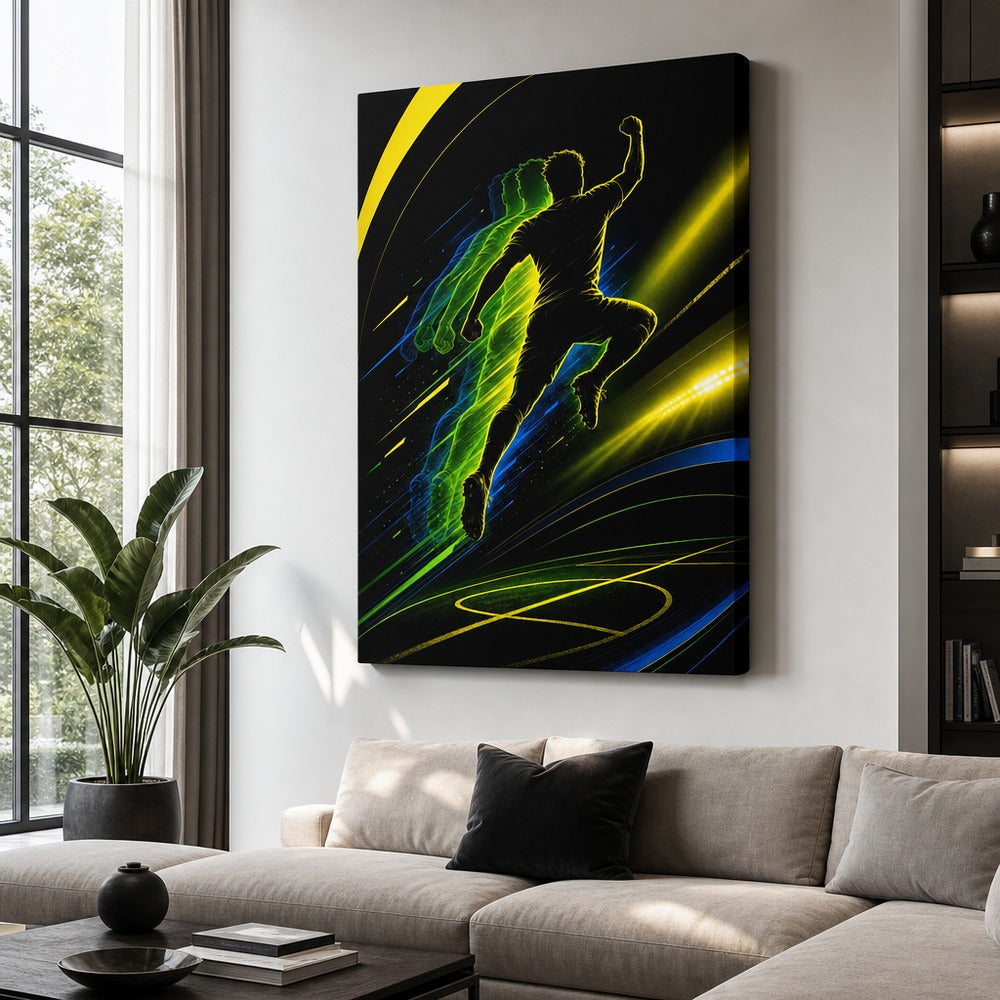 Leap Shadow Rising Star Soccer Silhouette Canvas Wall Art 30×40 inch wrapped canvas wall mockup