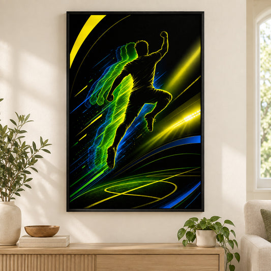 Leap Shadow Rising Star Soccer Silhouette Canvas Wall Art | black_independent_close