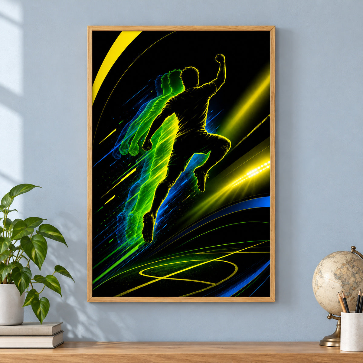 Leap Shadow Rising Star Soccer Silhouette Canvas Wall Art | brown_independent_close